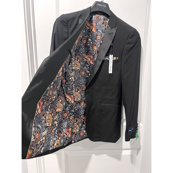 Paisley & Gray Men's Apparel Black Notch Trim Tuxedo Slim Fit Jacket Blazer 36R - Picture 9 of 13